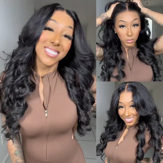 Body Wave 13x4 Lace Frontal Wigs Human Hair Pre Cut Pre Bleached Pre Plucked Lace Frontal Wigs With Drawstring 180% Density Fit All Head Sizes Beginner Frienly