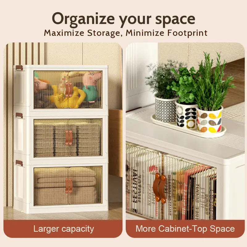 No More Clutter! Foldable Storage Box 40/64/128Qt | Stackable Organizer with Lid & Wheels for Home/Garage